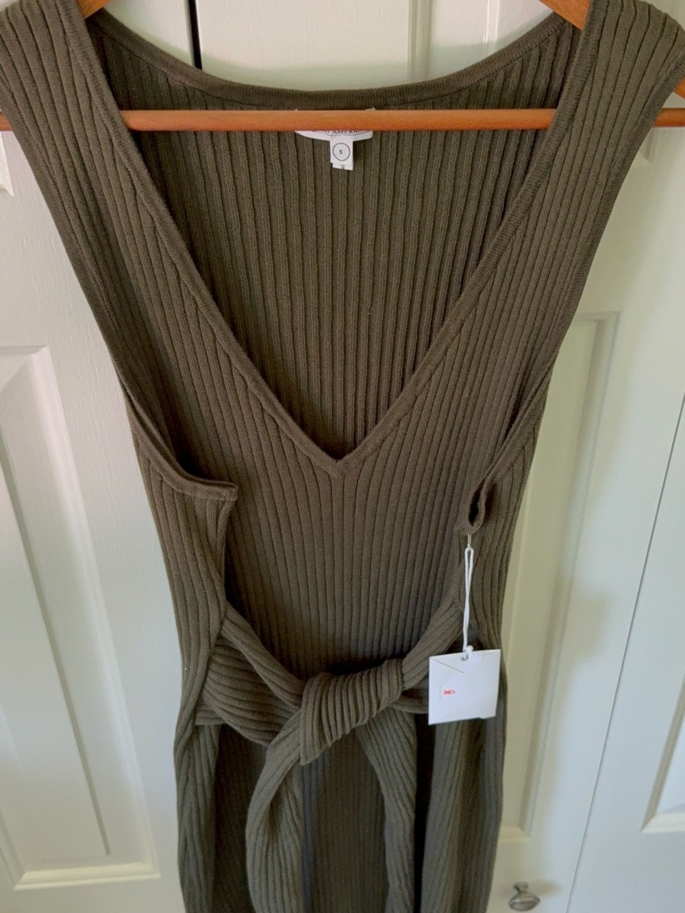 Good American Ribbed V-Neck Knit Dress in Olive